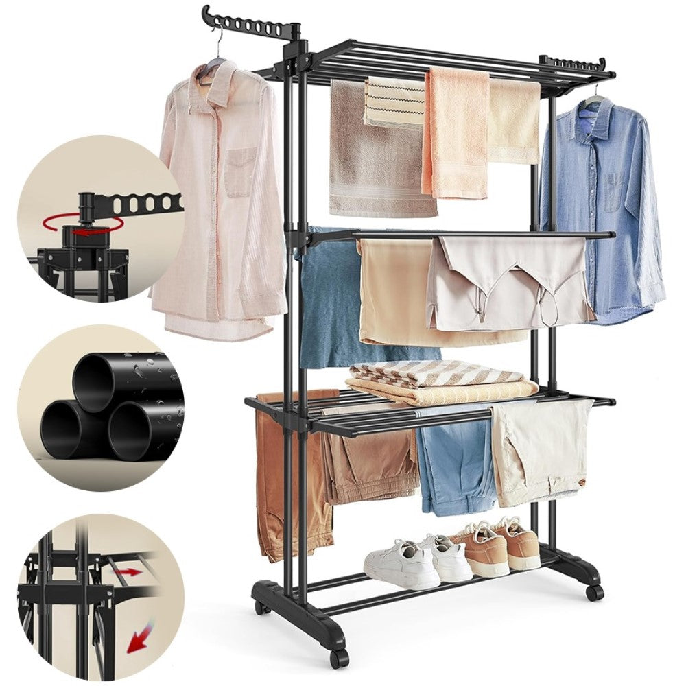 Varal De Chão Dobrável 3 Andares Preto Yikasa