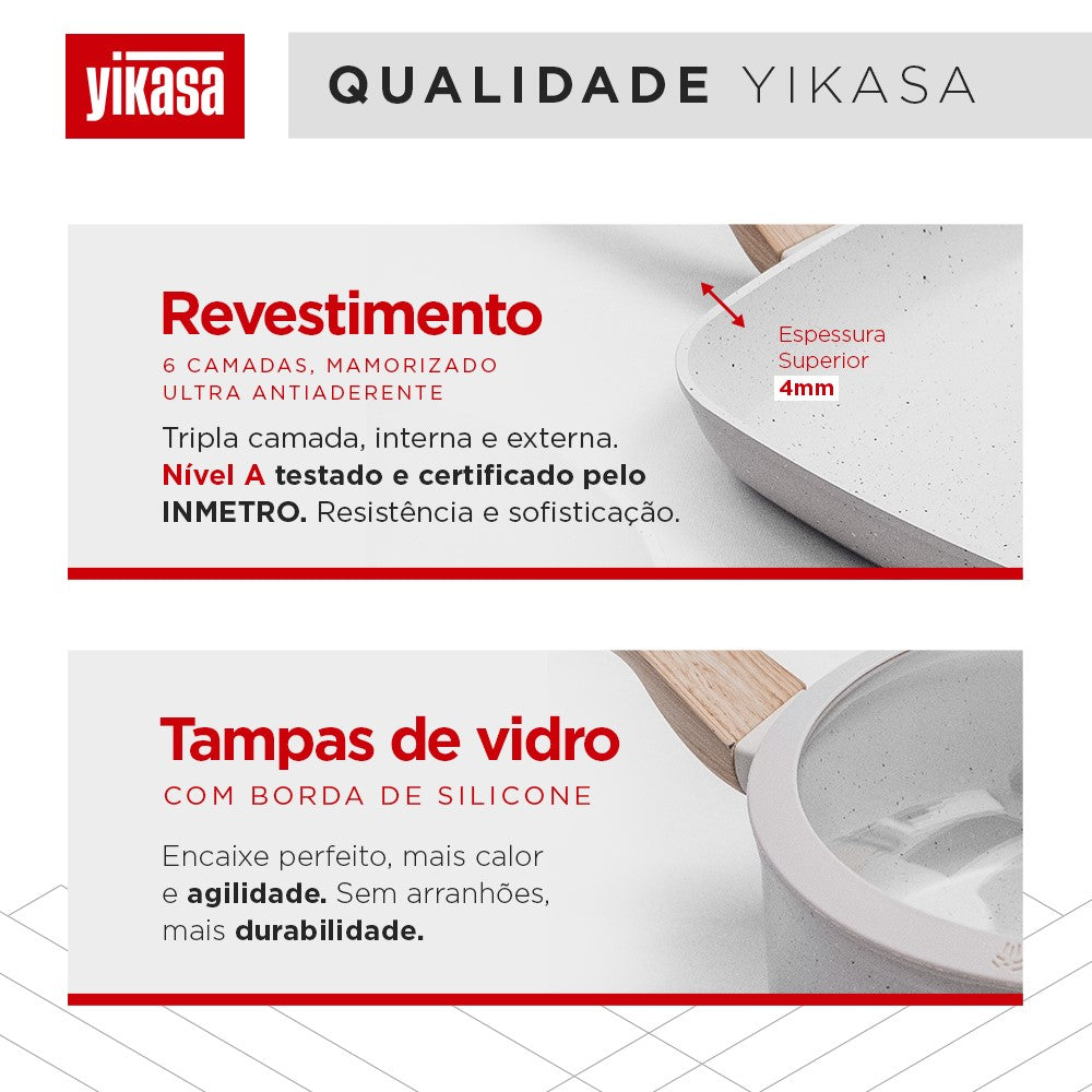 Jogo de Panelas Premium com Revestimento em Mármore Antiaderente 13 Peças Vanilla Yikasa