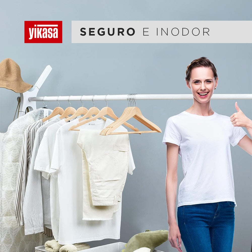 Kit 30 Cabides De Madeira Com Barra Antideslizante Yikasa