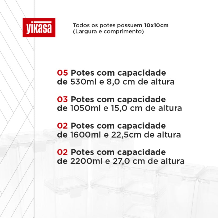 Kit 12 Potes de Mantimento Herméticos em Acrílico Branco Yikasa
