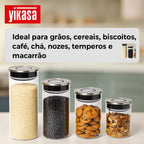 Kit 4 Potes de Vidro com Tampa Inox e botão de Vácuo Yikasa