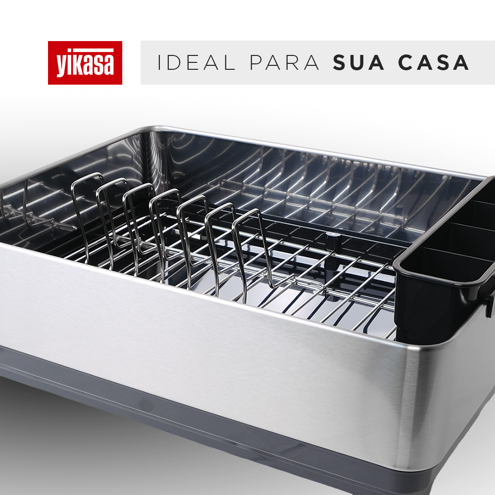 Escorredor de Louça Inox com Porta-Talheres e Bandeja Coletora Yikasa