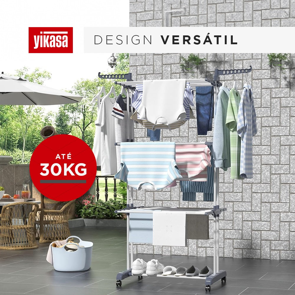 Varal De Chão Dobrável 3 Andares Cinza Yikasa