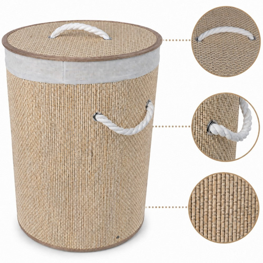 Cesto de Roupas Redondo de Bambu 50 Litros Yikasa