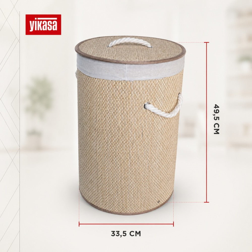 Cesto de Roupas Redondo de Bambu 50 Litros Yikasa