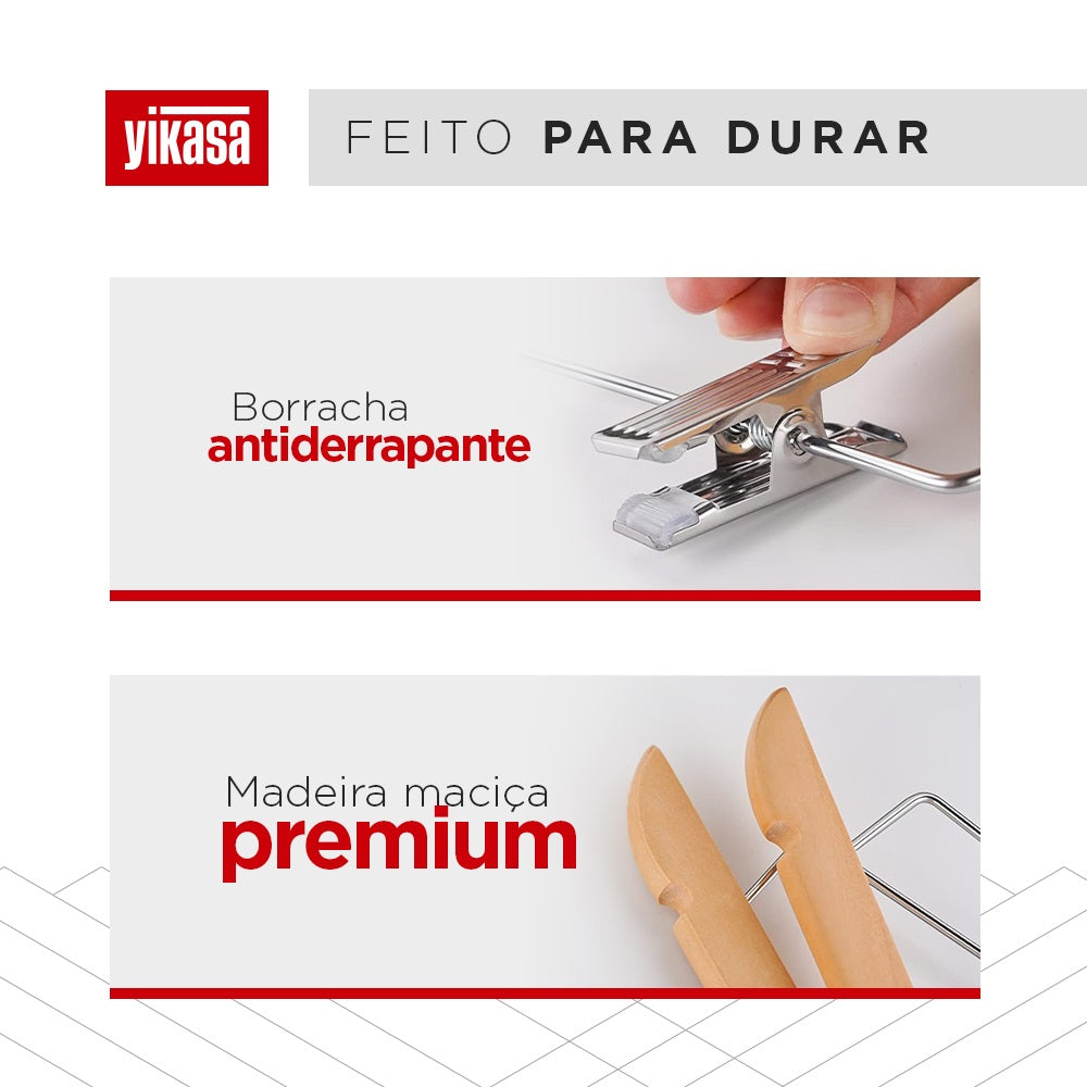 Kit 50 Cabides De Madeira Com Clipes Yikasa