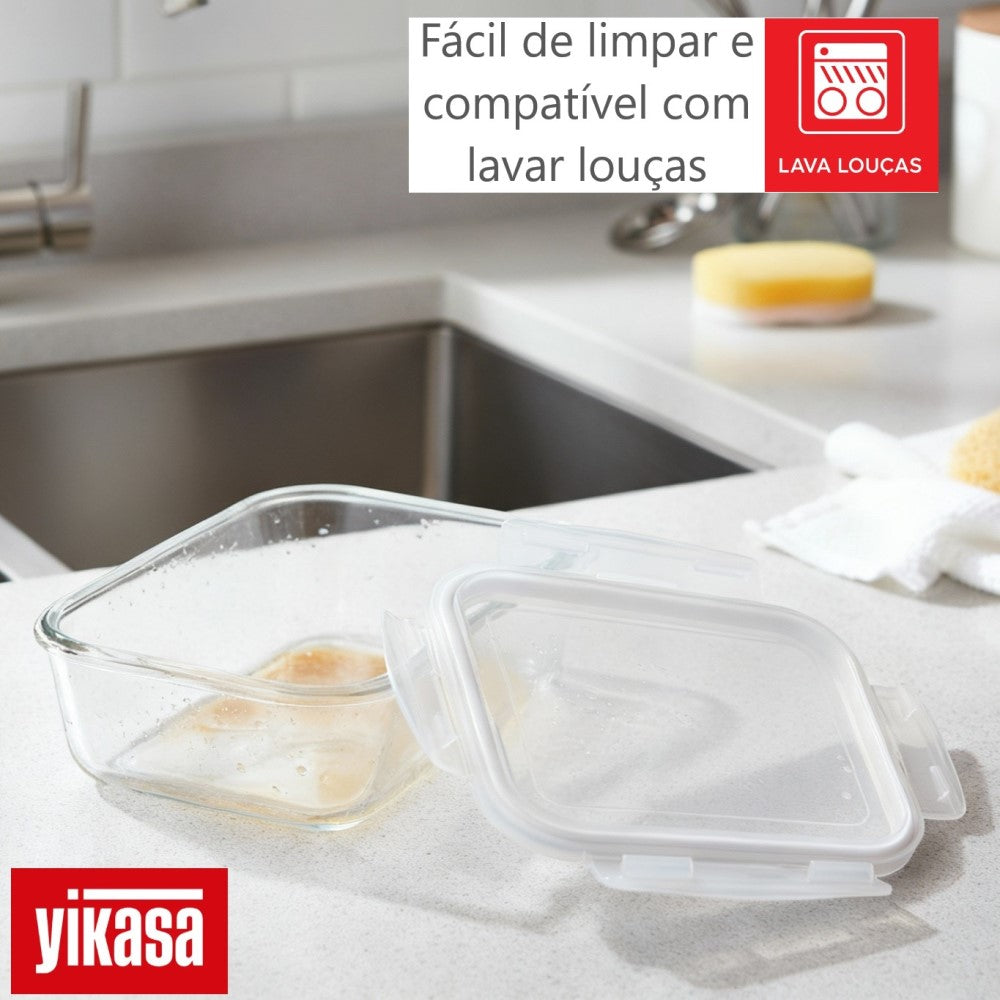 Kit 4 Potes de Vidro Borossilicato Tampa Hermética 1040ml Yikasa
