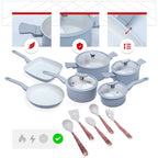 Jogo de Panelas Premium com Revestimento em Mármore Antiaderente 11 Peças Cinza e Vanilla Yikasa