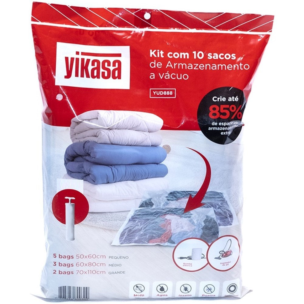 Kit 10 Sacos a Vácuo Pequeno Médio E Grande + Bomba De Ar Yikasa