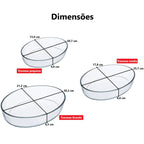 Kit 3 Travessas Ovais de Vidro Borossilicato 0.7L, 1.6L e 2.4L Yikasa