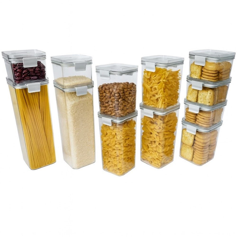 Kit 12 Potes de Mantimento Herméticos em Acrílico Branco Yikasa