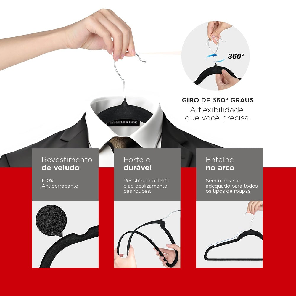 Kit 50 Cabides De Veludo Cinza Yikasa