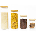Kit 4 Potes de Vidro Borossilicato com Tampa de Bambu Yikasa
