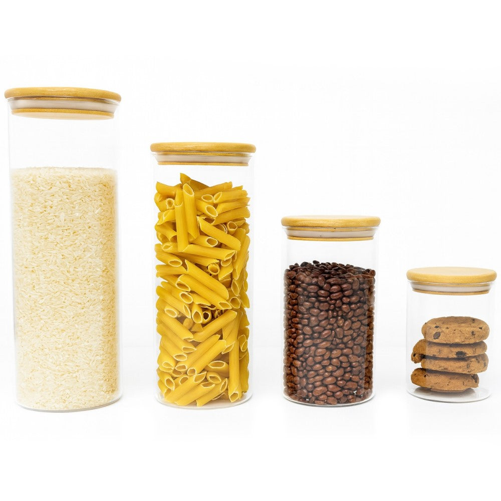 Kit 4 Potes de Vidro Borossilicato com Tampa de Bambu Yikasa