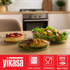 Kit 3 Travessas Ovais de Vidro Borossilicato 0.7L, 1.6L e 2.4L Yikasa