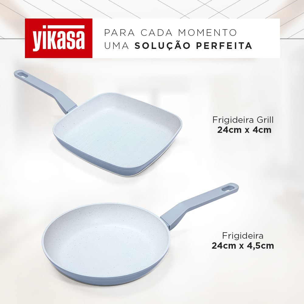 Jogo de Panelas Premium com Revestimento em Mármore Antiaderente 11 Peças Cinza e Vanilla Yikasa