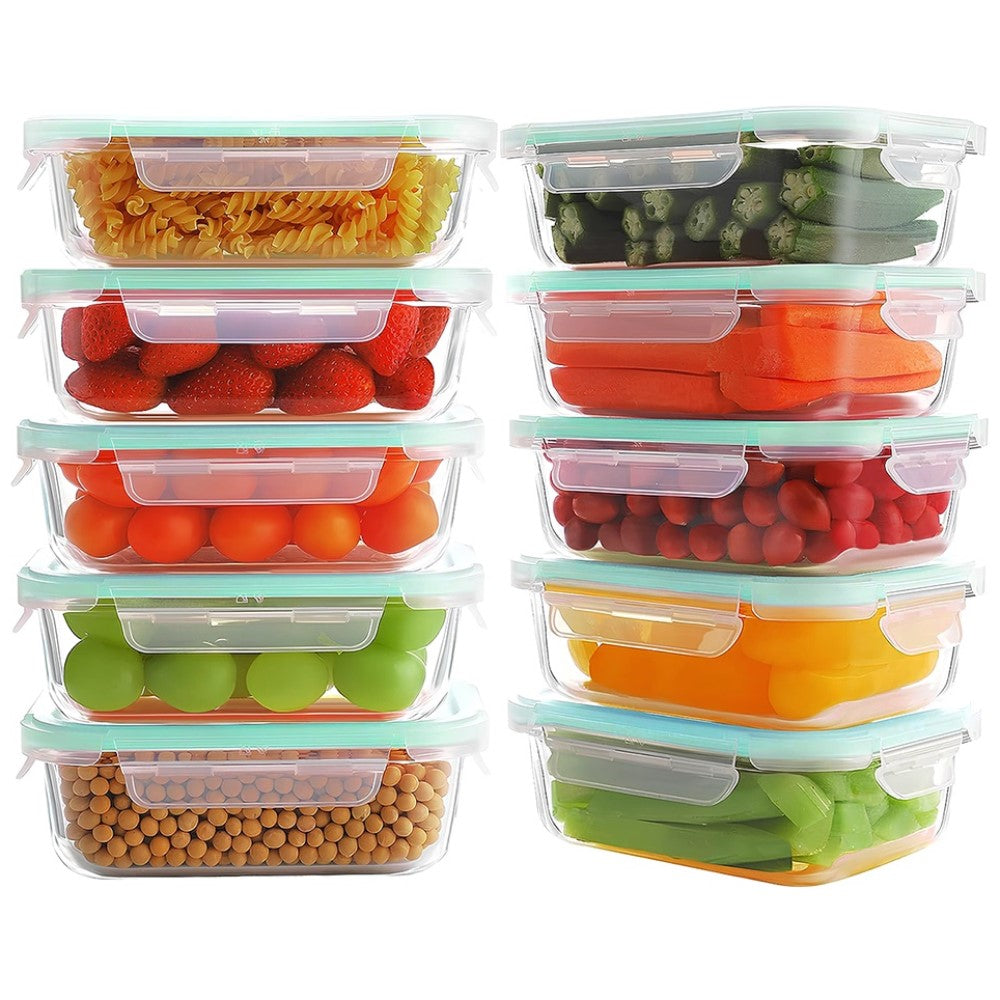 Kit 10 Potes de Vidro Borossilicato Tampa Hermética 640ml Verde Yikasa