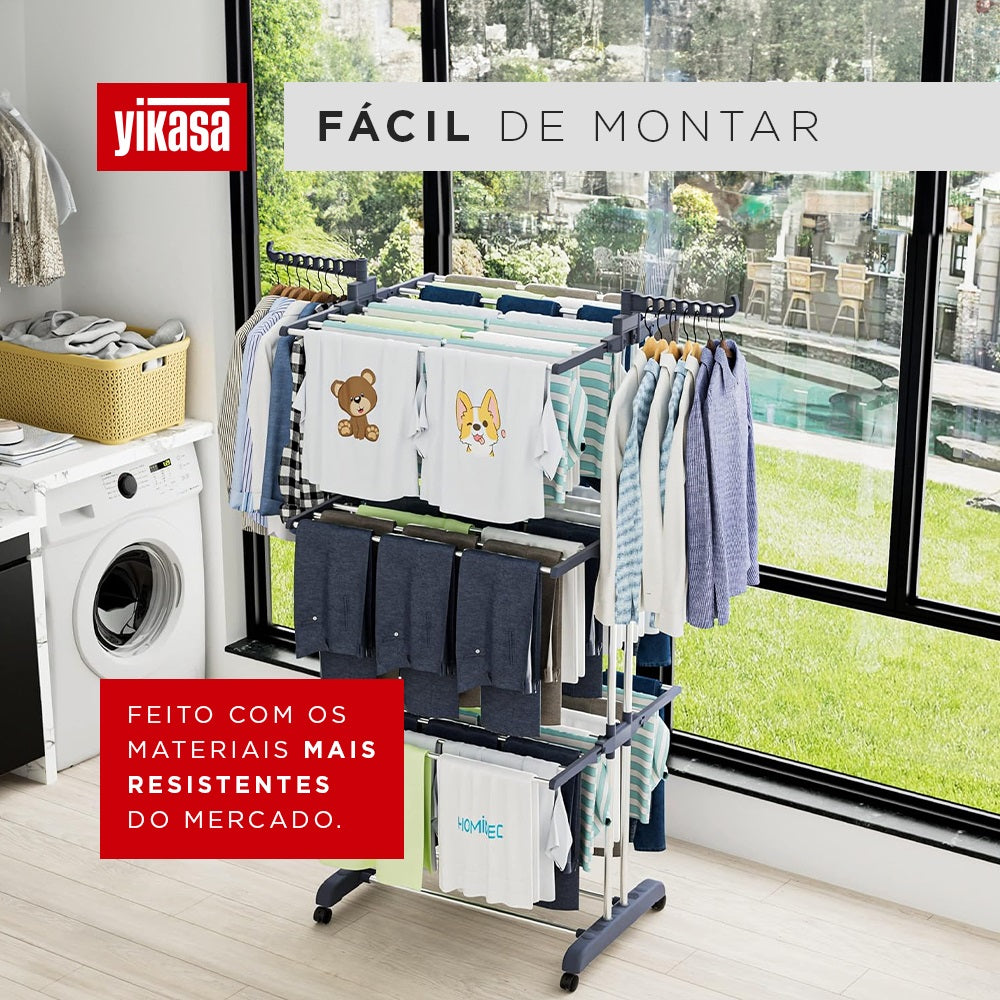 Varal De Chão Dobrável 3 Andares Cinza Yikasa