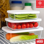 Kit 3 Travessas Retangulares de Vidro Borossilicato com Tampa Yikasa