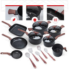 Jogo de Panelas Premium com Revestimento em Mármore Antiaderente 13 Peças Preto Yikasa