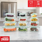 Kit 12 Potes de Vidro Borossilicato Tampa Hermética Verde Yikasa