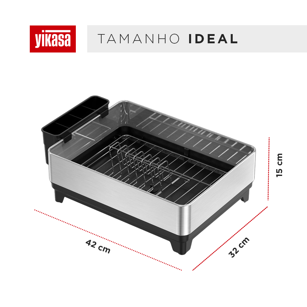 Escorredor de Louça Inox com Porta-Talheres e Bandeja Coletora Yikasa