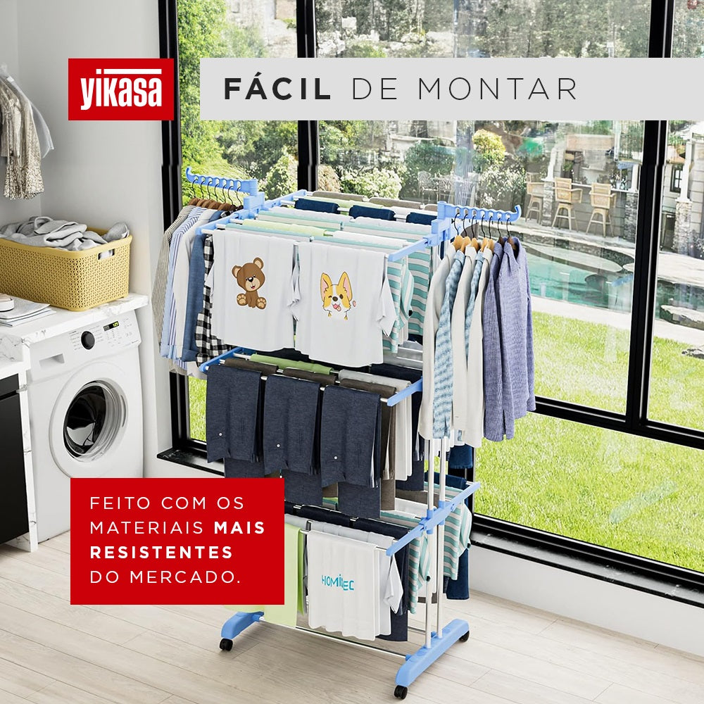 Varal De Chão Dobrável 3 Andares Azul Yikasa