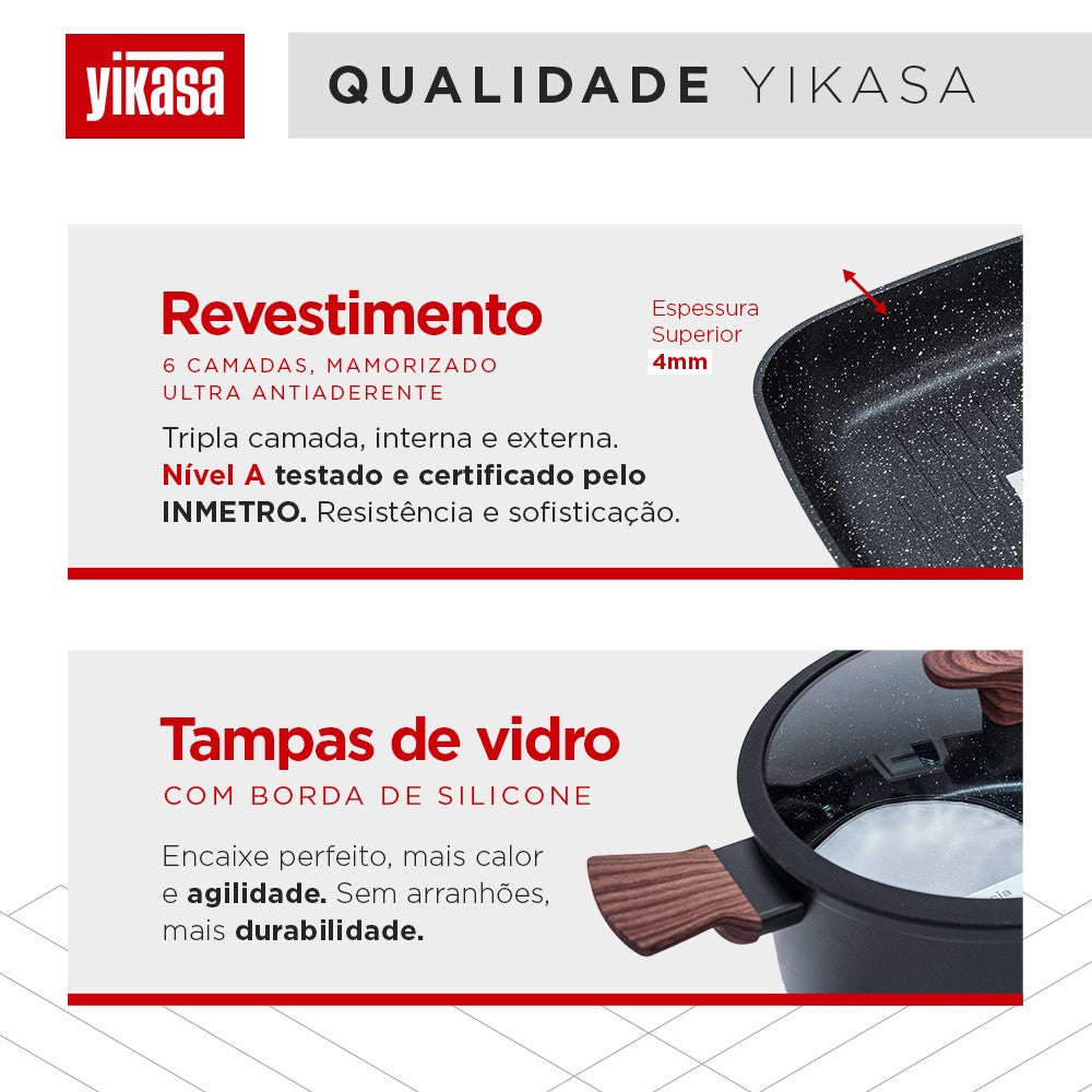 Jogo de Panelas Premium com Revestimento em Mármore Antiaderente 13 Peças Preto Yikasa