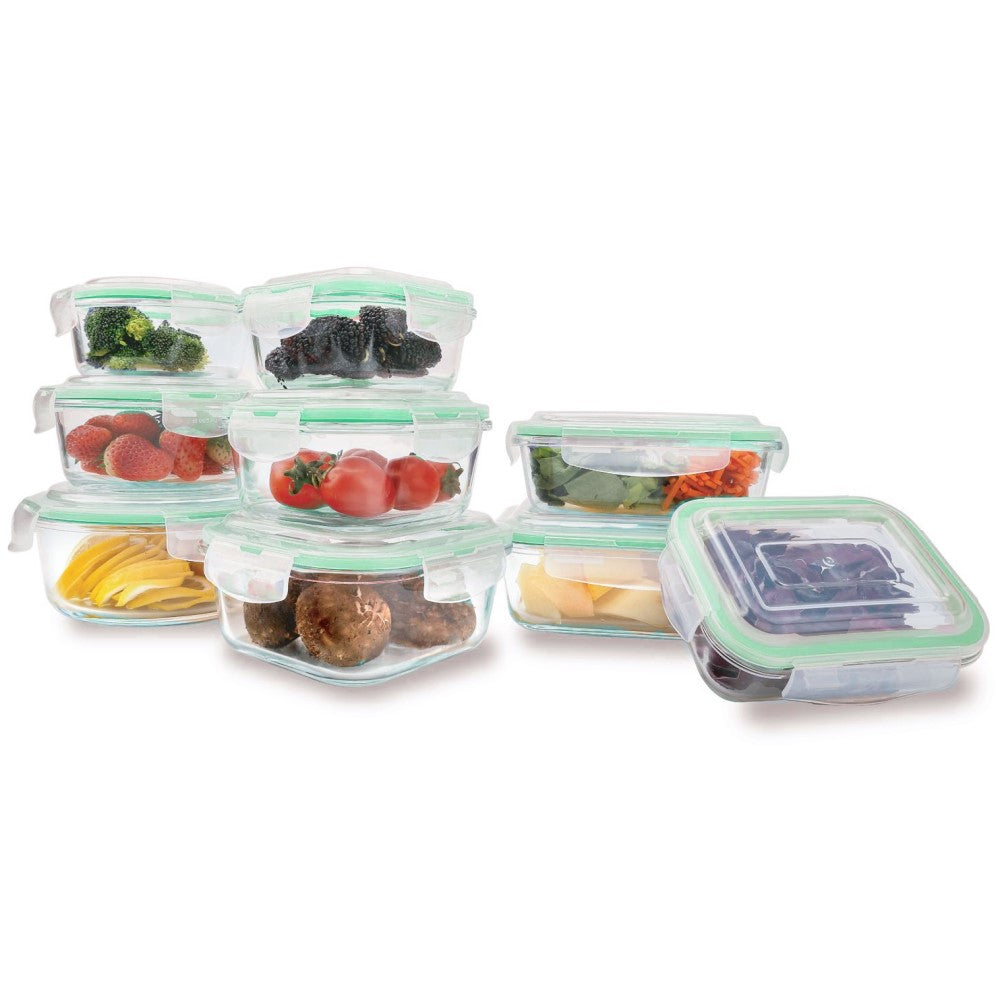 Kit 9 Potes de Vidro Borossilicato Tampa Hermética Verde Yikasa