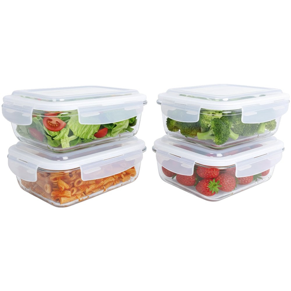 Kit 4 Potes de Vidro Borossilicato Tampa Hermética 640ml Yikasa