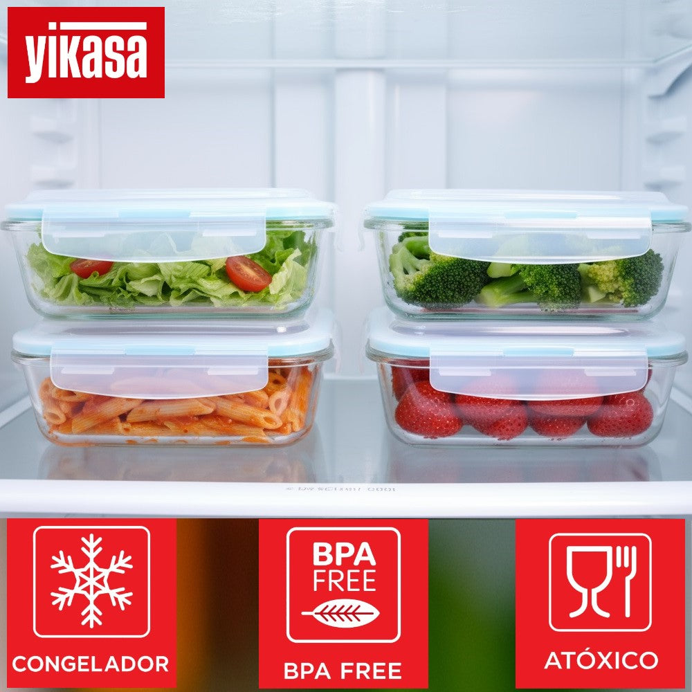 Kit 4 Potes de Vidro Borossilicato com Tampa de PP 1040ml Verde Yikasa