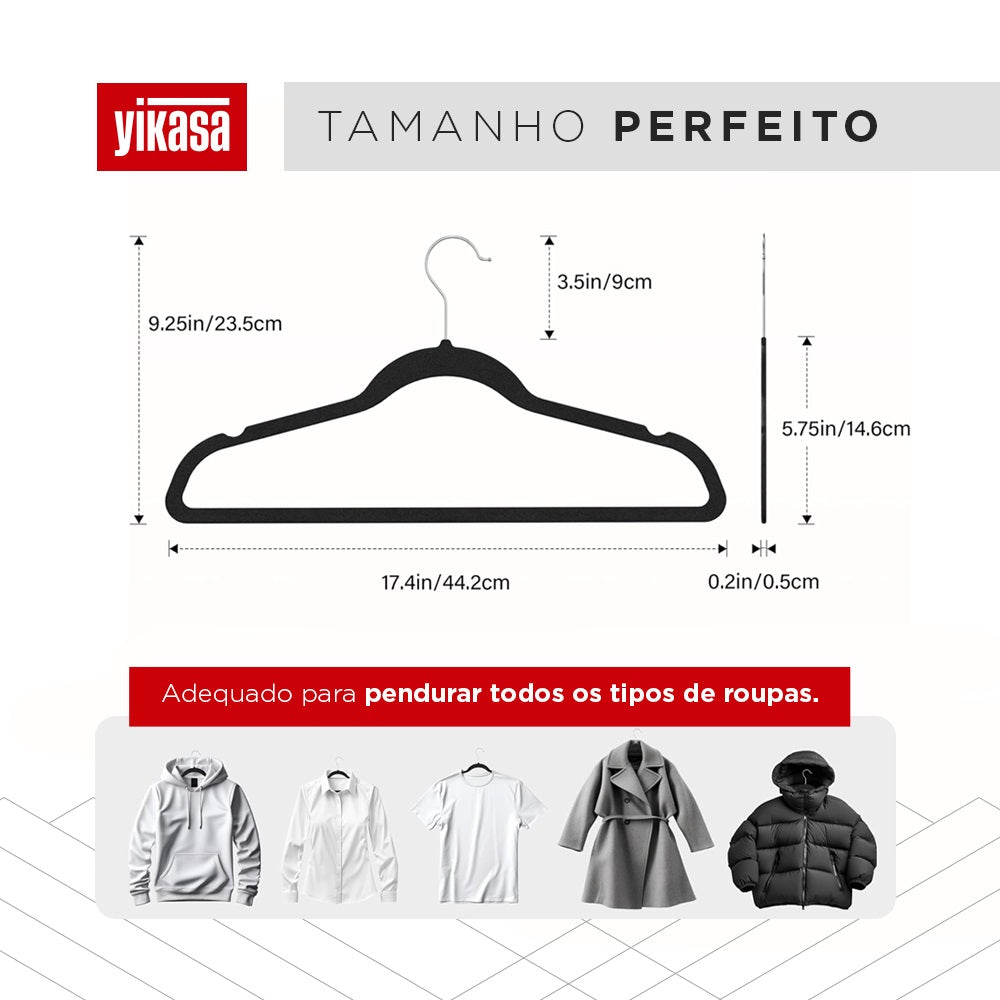 Kit 50 Cabides De Veludo Preto Yikasa