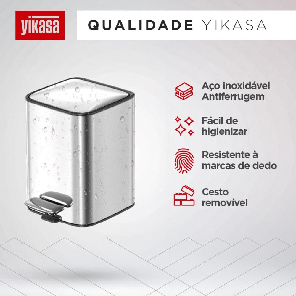 Lixeira com Pedal 3 Litros Inox Home Yikasa