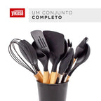 Kit Com 12 Utensílios De Cozinha Em Silicone Com Cabo Madeira Yikasa