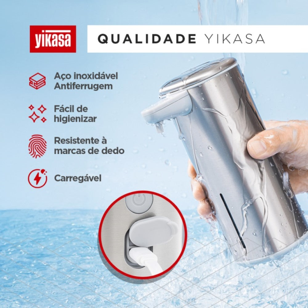 Dispenser De Sabão Automático c/ Sensor e USB-C Inox Yikasa