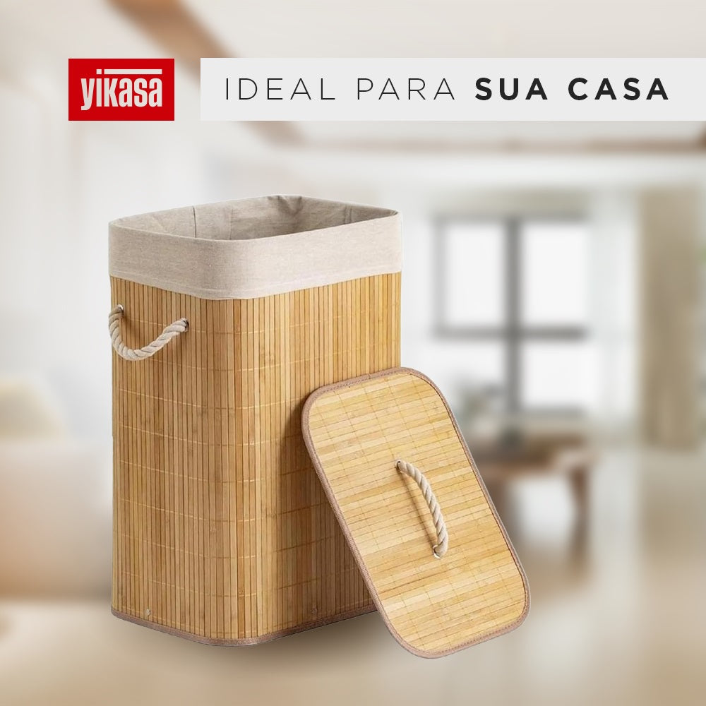Cesto De Roupas De Bambu 70 Litros Yikasa