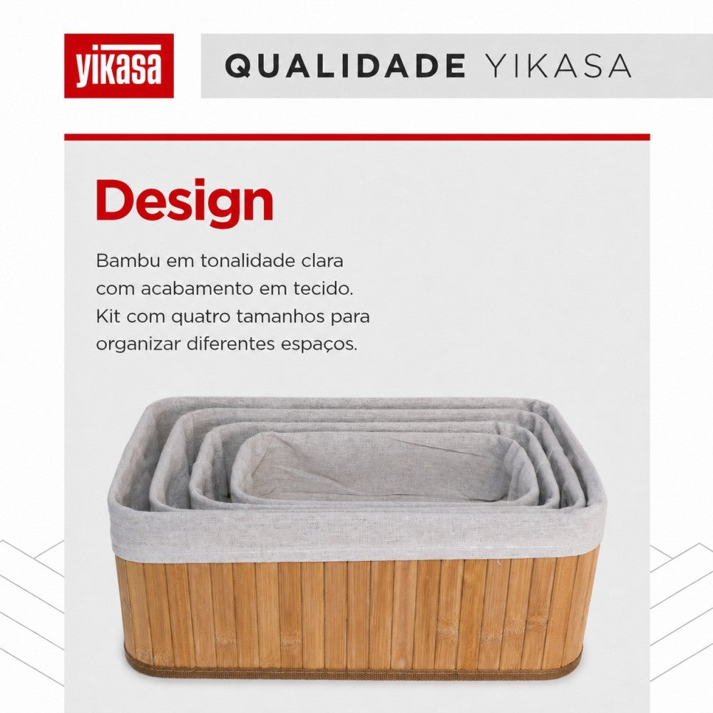 Kit Com 4 Organizadores De Bambu Yikasa