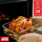 Kit 3 Travessas Retangulares de Vidro Borossilicato com Tampa Yikasa