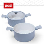 Jogo de Panelas Premium com Revestimento em Mármore Antiaderente 11 Peças Cinza e Vanilla Yikasa