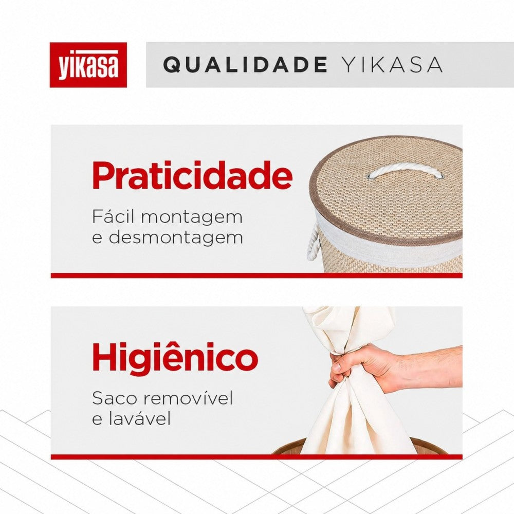 Cesto de Roupas Redondo de Bambu 50 Litros Yikasa