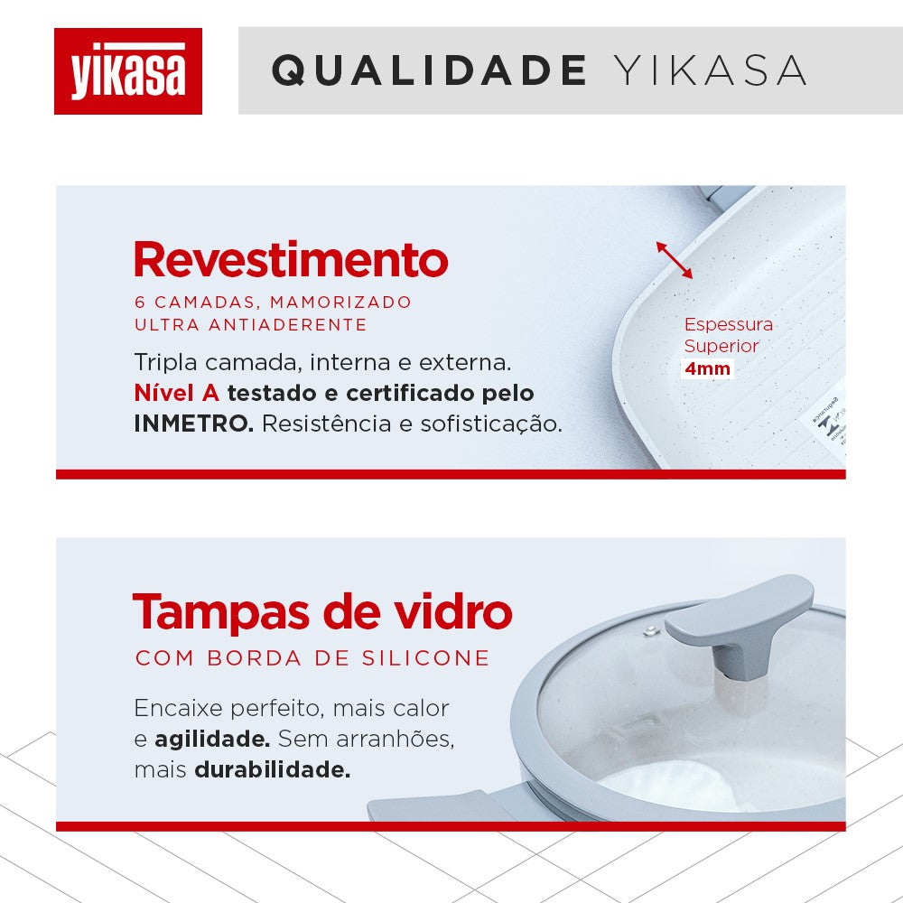 Jogo de Panelas Premium com Revestimento em Mármore Antiaderente 11 Peças Cinza e Vanilla Yikasa