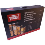 Kit 12 Potes de Mantimento Herméticos em Acrílico Branco Yikasa