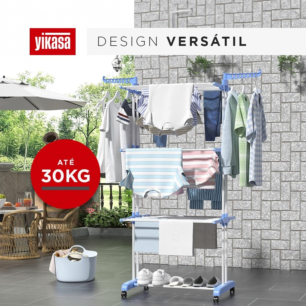 Varal De Chão Dobrável 3 Andares Azul Yikasa
