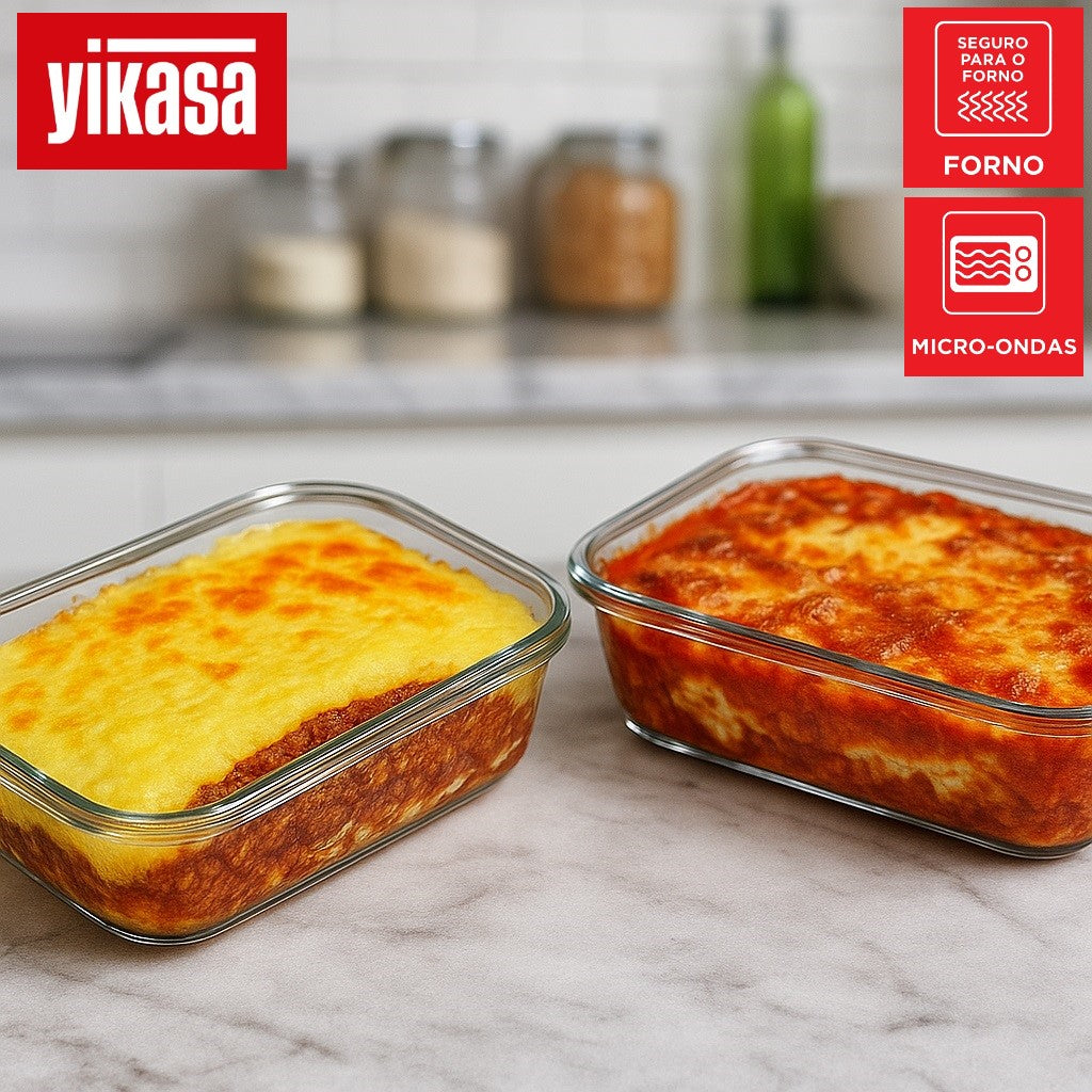 Kit 10 Potes de Vidro Borossilicato Tampa Hermética 640ml Yikasa