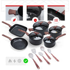 Jogo de Panelas Premium com Revestimento em Mármore Antiaderente 11 Peças Preto Yikasa