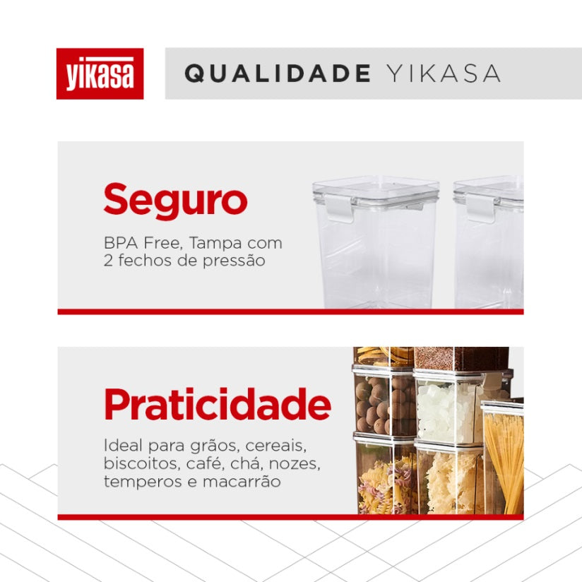 Kit 12 Potes de Mantimento Herméticos em Acrílico Branco Yikasa