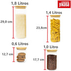 Kit 4 Potes de Vidro Borossilicato com Tampa de Bambu Yikasa