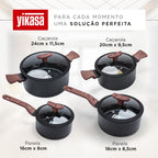 Jogo de Panelas Premium com Revestimento em Mármore Antiaderente 13 Peças Preto Yikasa