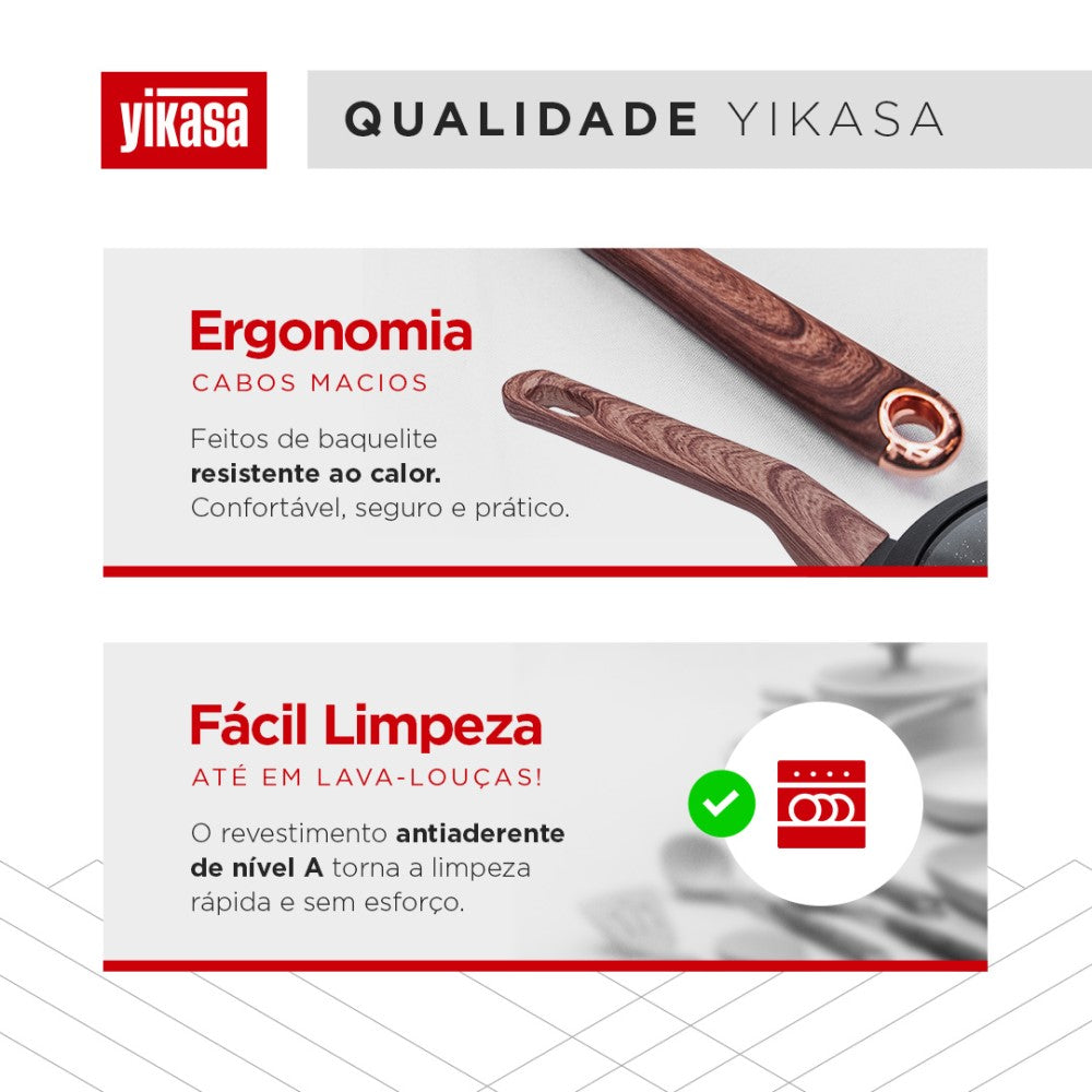 Jogo de Panelas Premium com Revestimento em Mármore Antiaderente 11 Peças Preto Yikasa