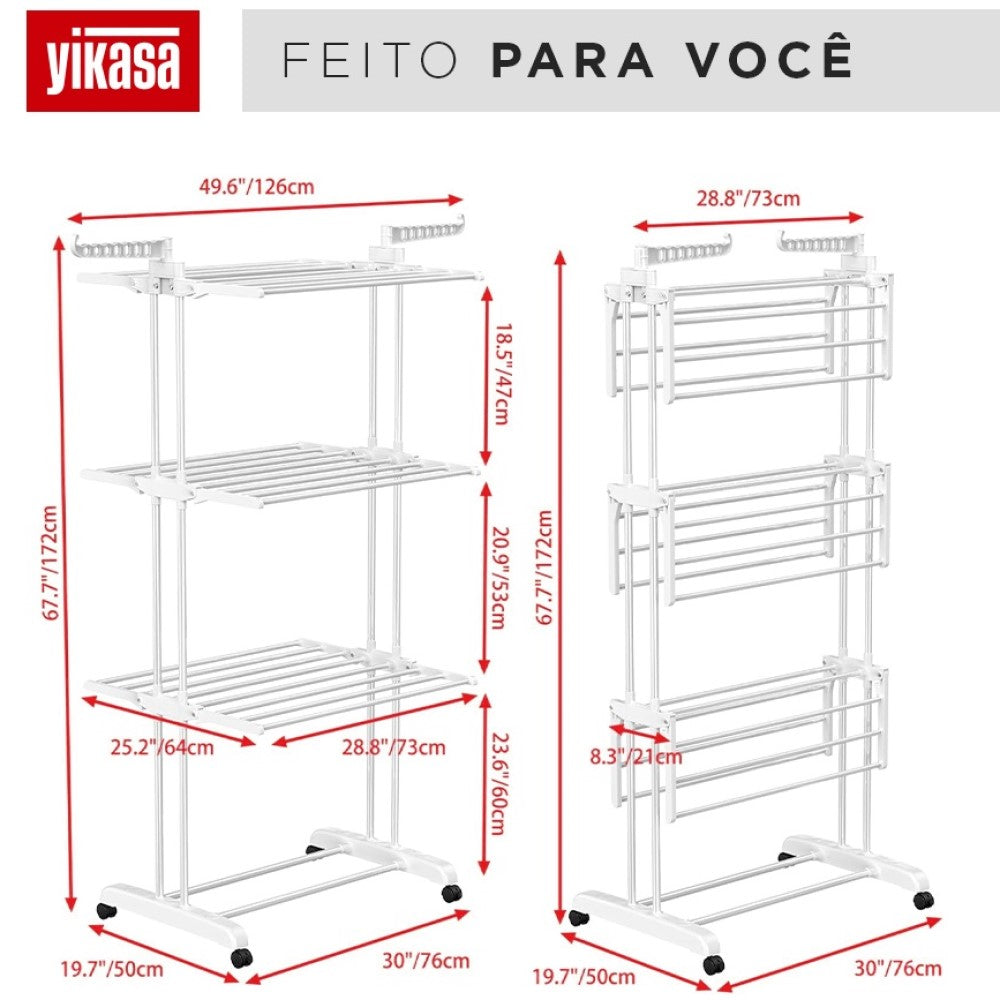 Varal De Chão Dobrável 3 Andares Branco Yikasa